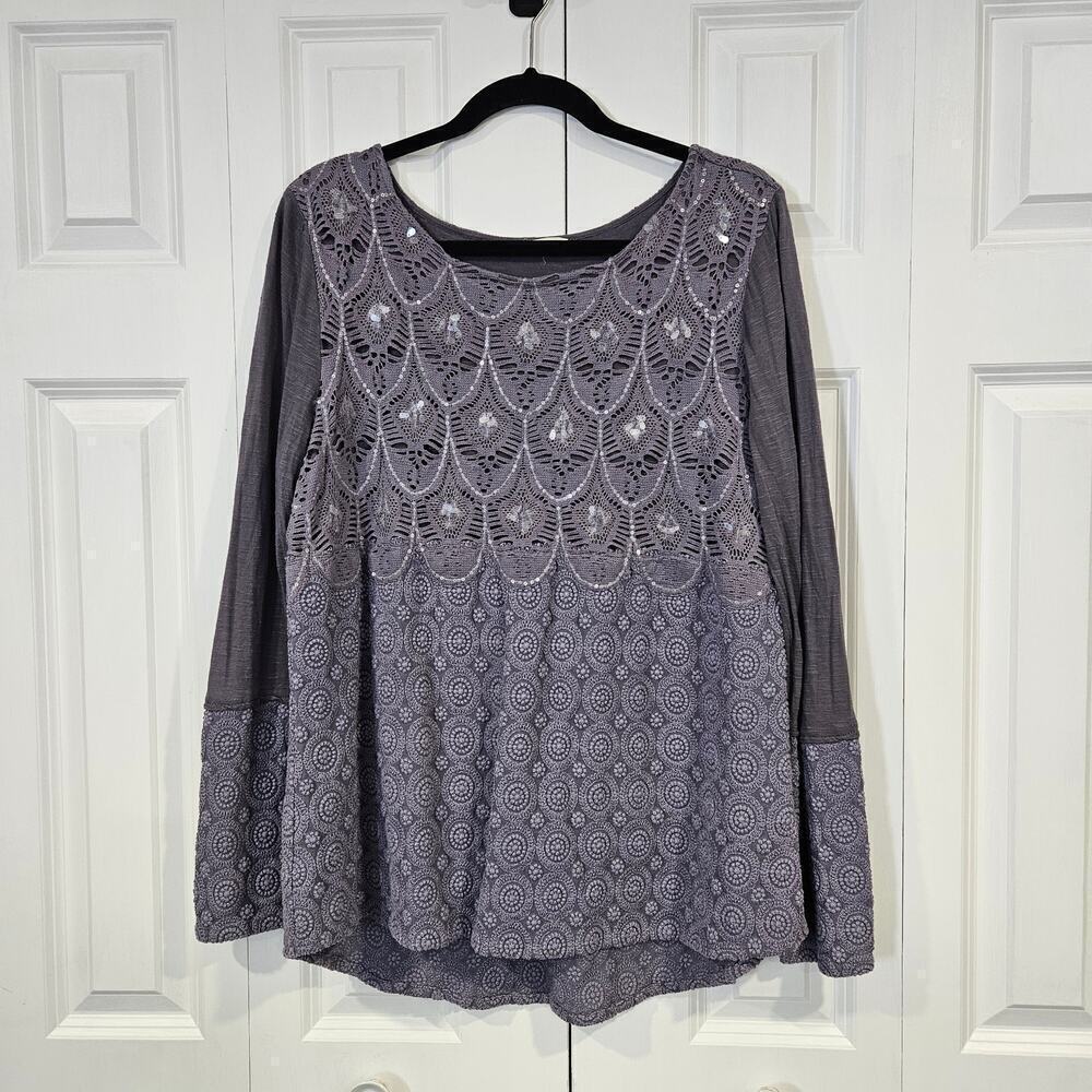 SUNDANCE | Grey & Lavender Embroidered Sequin Hi/Lo Tunic Top Large